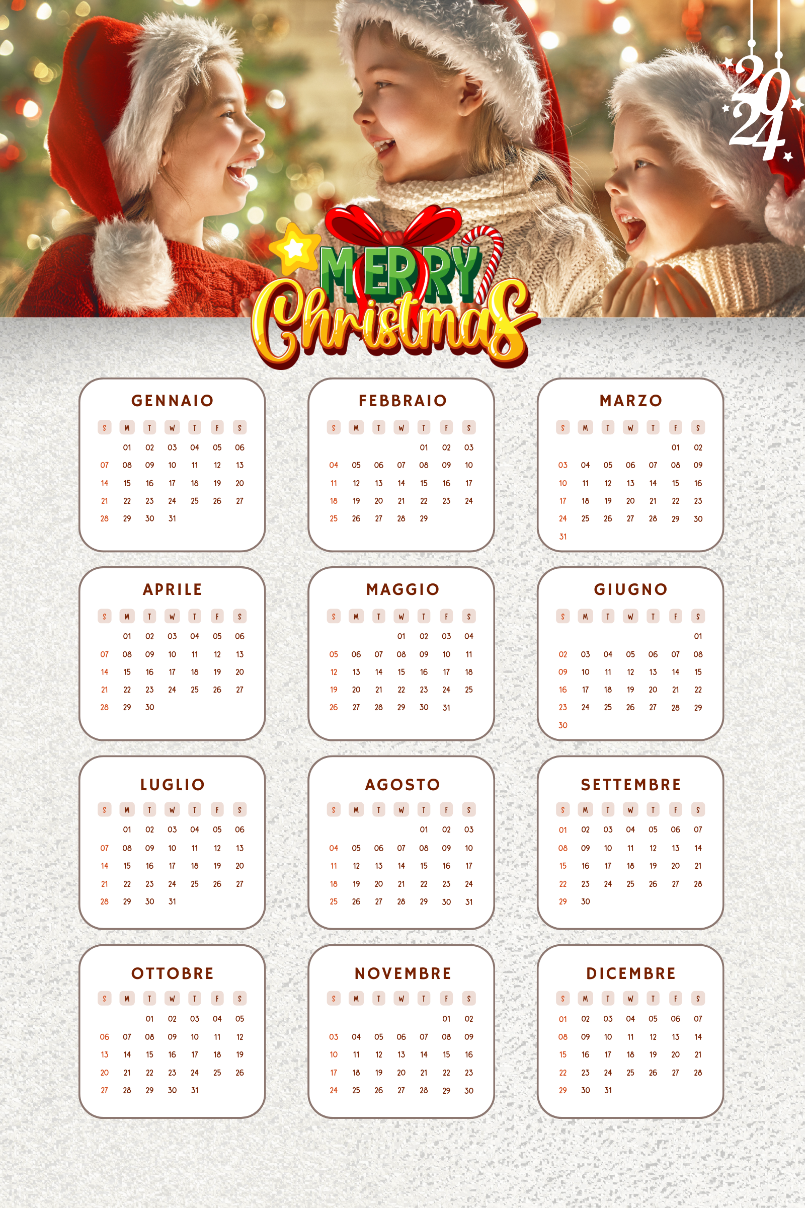 Calendario una pagina da parete natalizi Calendario una pagina da parete natalizi